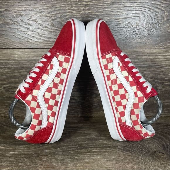 Vans Men's Size 9 Old Skool Red Primary Check Suede Canvas Sneakers Skate Shoes - Picture 6 of 8